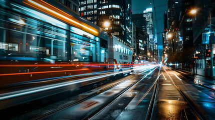 Wall Mural - Long exposure photography of street cars at night