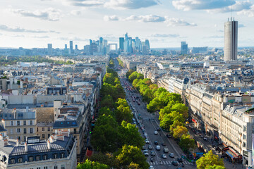Wall Mural - panoramic skyline of paris towards la defense district from above, france