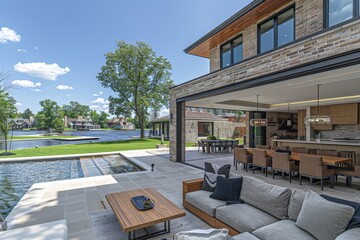 Poster - Expansive modern home with a large open plan design, floor to ceiling windows, and a seamless transition between indoor and outdoor spaces, highlighting luxury and comfort