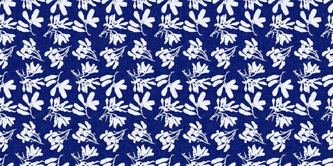 Wall Mural - Indigo denim blue leaf motif seamless border. Japanese dye batik fabric style effect print banner swatch. 