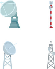 Poster - Collection of four flat design icons representing satellite dishes and communication towers