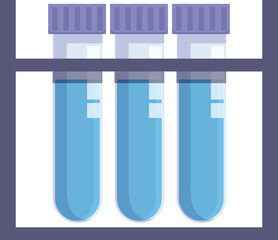 Poster - Flat design illustration of test tubes containing blue liquid in a laboratory rack