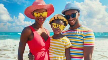 Wall Mural - The joyful family on beach