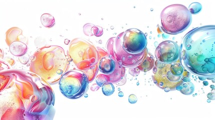Poster - Colorful abstract bubbles in vibrant hues against a white background, showcasing a dynamic and playful artistic design.