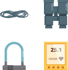 Poster - Collection of four flat design icons representing digital devices and accessories including cables and sensors