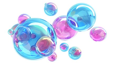 Poster - Vibrant and colorful bubbles with a mix of blue, purple, and pink hues on a white background, creating an abstract and playful visual effect.