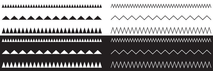 Poster - Set of seamless borders zigzag. Graphic design elements.  isolated on white and black background. Vector illustration . EPS 10 