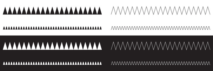 Poster - Set of seamless borders zigzag. Graphic design elements.  isolated on white and black background. Vector illustration . EPS 10 