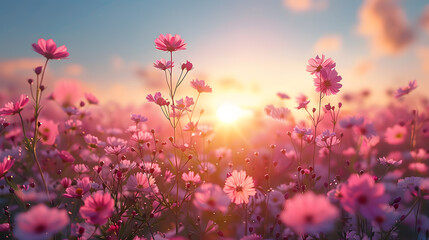 beautiful cosmos flower field
