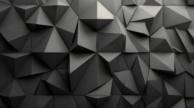 Abstract geometric pattern of black triangular shapes.  A modern design with a textured, 3D feel.  Suitable for backgrounds, websites, and more.
