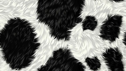 Wall Mural - seamless pattern of panda skin, animal fur print texture,  black and white patches background, fluffy wallpaper .	