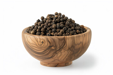 Wall Mural - a wooden bowl filled with black pepper on a white surface