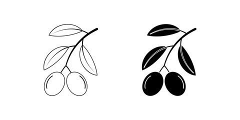 Wall Mural - outline silhouette olive branch icon set isolated on white background
