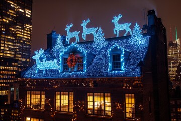 Wall Mural - Townhouse with Rooftop Christmas Display

