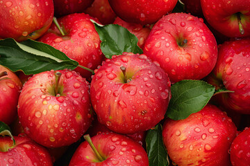 Wall Mural - a pile of red apples with water droplets