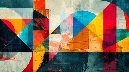 Poster - Vibrant abstract geometric shapes with bold colors creating a dynamic contemporary art piece, perfect for modern home or office decor.