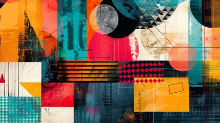 Poster - Colorful abstract geometric art with bold shapes, texture, and vibrant hues creating a lively and dynamic visual experience.