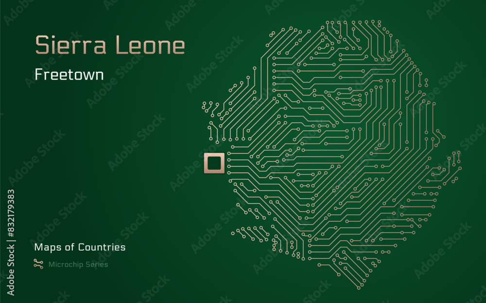 Sierra Leone Map with a capital of Freetown Shown in a Microchip ...
