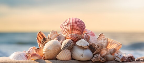 Wall Mural - A pile of shells on a rock created by nature. Creative banner. Copyspace image