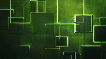 Wall Mural - Abstract green background with glowing rectangles and geometric shapes