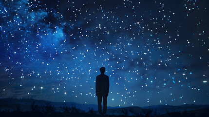 Wall Mural - Silhouette of man standing under starry night