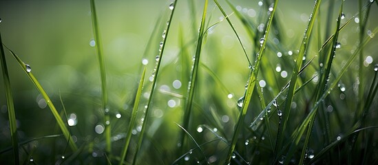 Aufkleber - Nature shots of garden in spring Macro of grass with water drops and flying bokeh perfect for screensaver. Creative banner. Copyspace image