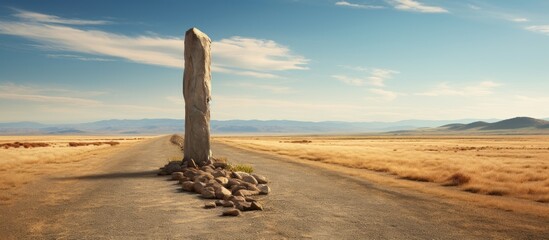 Wall Mural - road with stone pole on side. creative banner. copyspace image