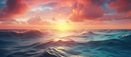Poster - Beautiful sunrise on the sea. Creative banner. Copyspace image
