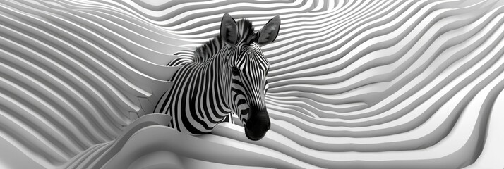 Poster - Mesmerizing Geometric Zebra Stripes Flowing in a Hypnotic Black and White Pattern Abstract Stylized Animal with Minimalist Digital Design Elements