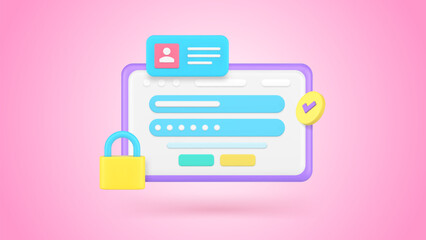 Poster - Personal data security web access password protection internet browser lock 3d icon realistic vector