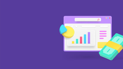 Poster - financial profit make money success strategy business analyzing browser workflow 3d icon vector