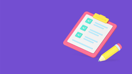 Poster - To do list complete notes writing task checkmark done clipboard pencil 3d icon realistic vector