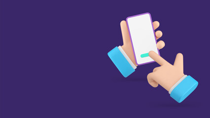 Poster - Smartphone application hand click button empty screen copy space menu 3d icon realistic vector