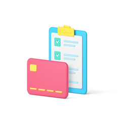 Poster - Shopping checklist complete list buying goods purchase card payment 3d icon realistic vector
