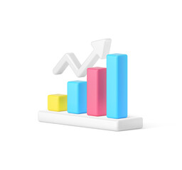 Wall Mural - Data analyzing bar graph dynamic up arrow business statistic increase 3d icon realistic vector