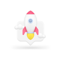 Poster - Business startup launching rocket quick tips start targeting marketing solution 3d icon vector