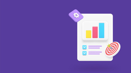 Poster - Business analyzing complete bar graph diagram checklist checkmark report 3d icon vector