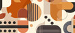 © boxstock production - Abstract retro geometric shapes and patterns in earthy tones, including brown, beige, orange, black and grey on a cream background