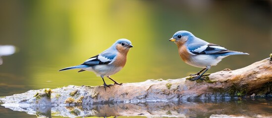 Sticker - Blue Chaffinch Fringilla teydea in natural habitat. Creative banner. Copyspace image