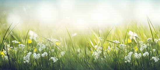 Aufkleber - Flower plants in summer green grass. Creative banner. Copyspace image