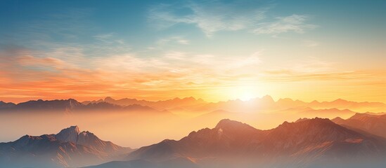 Aufkleber - sunrise seen from the top of the mountains. Creative banner. Copyspace image