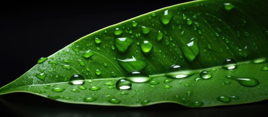 Poster - Beautiful green leaf with drops of water. Creative banner. Copyspace image