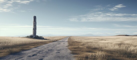 Wall Mural - road with stone pole on side. creative banner. copyspace image