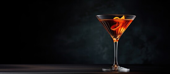 Poster - A vertical shot of a classic cocktail on dark background. Creative banner. Copyspace image