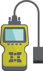 Poster - Vector illustration of a yellow digital multimeter with a connected probe, isolated on white