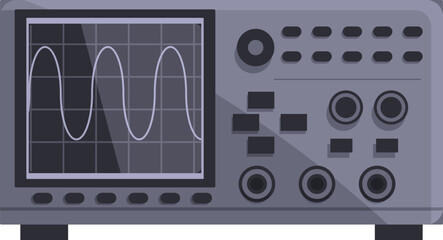 Poster - Modern digital oscilloscope vector illustration with technology and electronics measurement, waveform signal analysis, frequency test, and precision calibration in a scientific laboratory setting