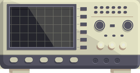 Poster - Detailed digital oscilloscope equipment vector illustration for electronics diagnostics and measurement in laboratory and scientific research, featuring waveform display, screen, and signal analysis