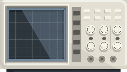 Poster - Vintage oscilloscope vector illustration with analog electronic equipment and measurement technology on a white isolated background. It offers a digital representation of classic processing education