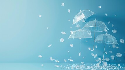 cover transparent umbrellas on a blue background