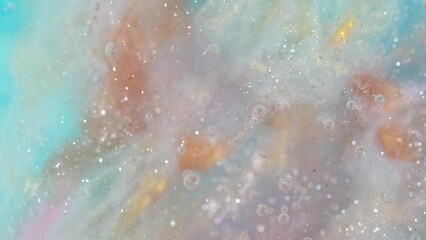 Wall Mural - Shiny colorful gel fluid with bubbles, rotating. Colorful abstract background with glitter